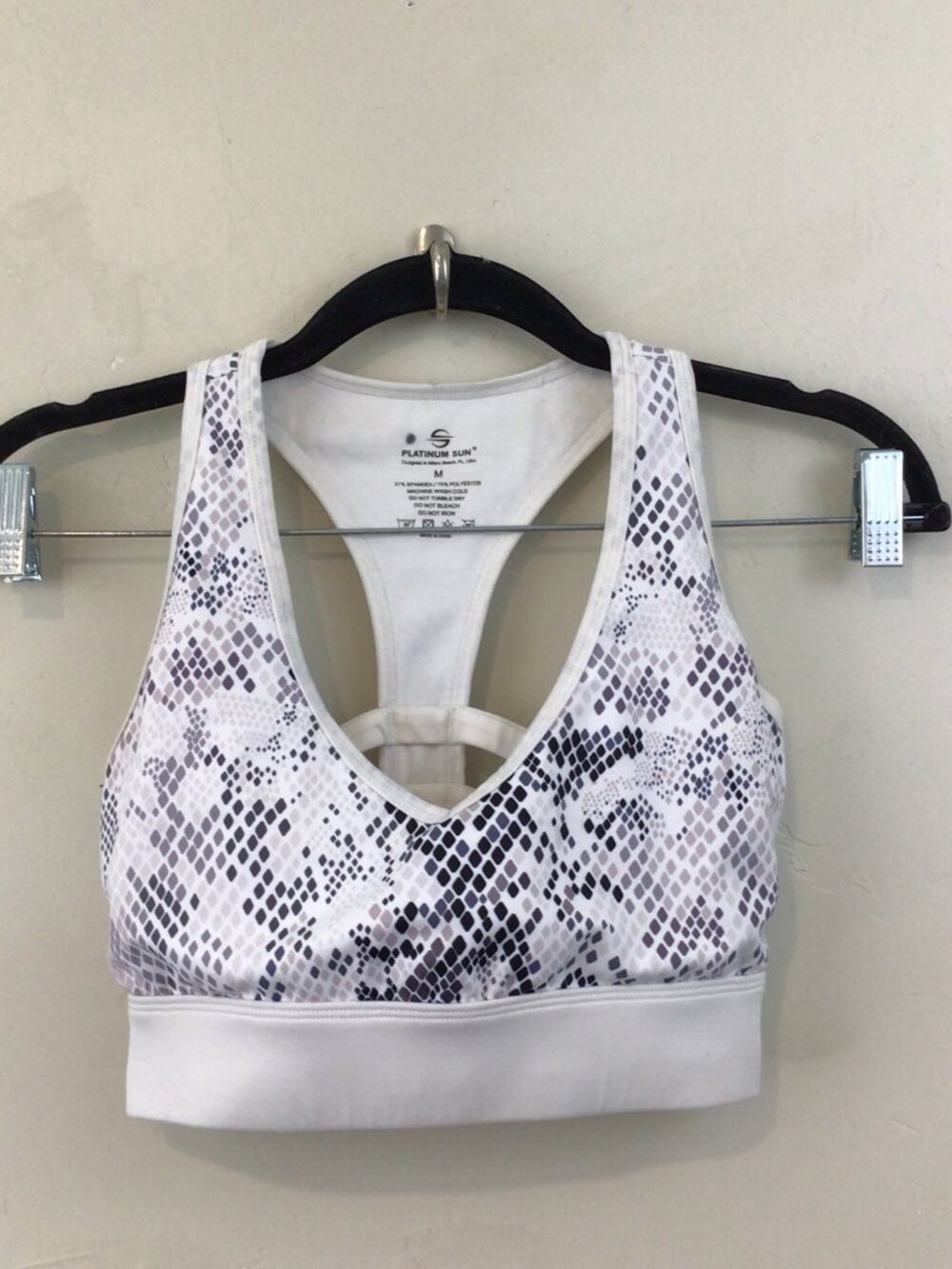 Platinum Sun White Print Racer Back Sports Bra Size M